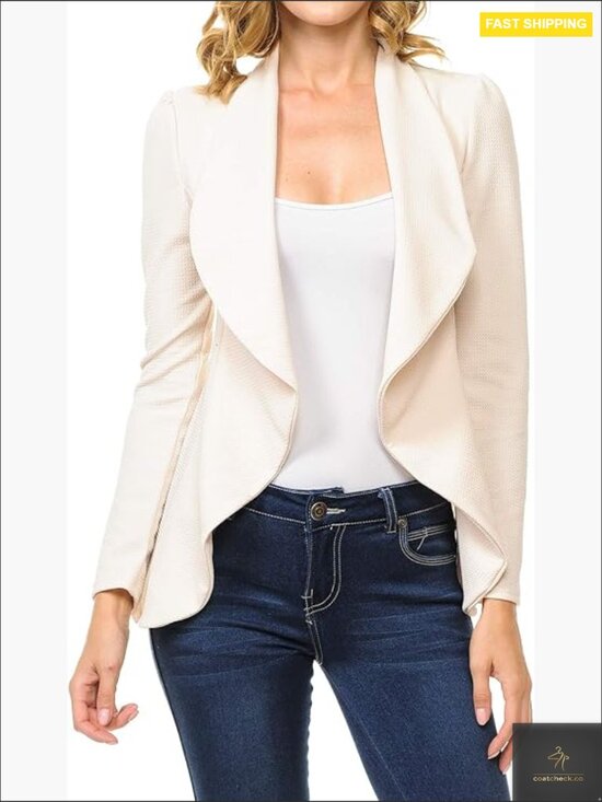 Jackets & Blazers - Classic Draped Open Front Lightweight Blazer Long Sleeve Chic Minimal